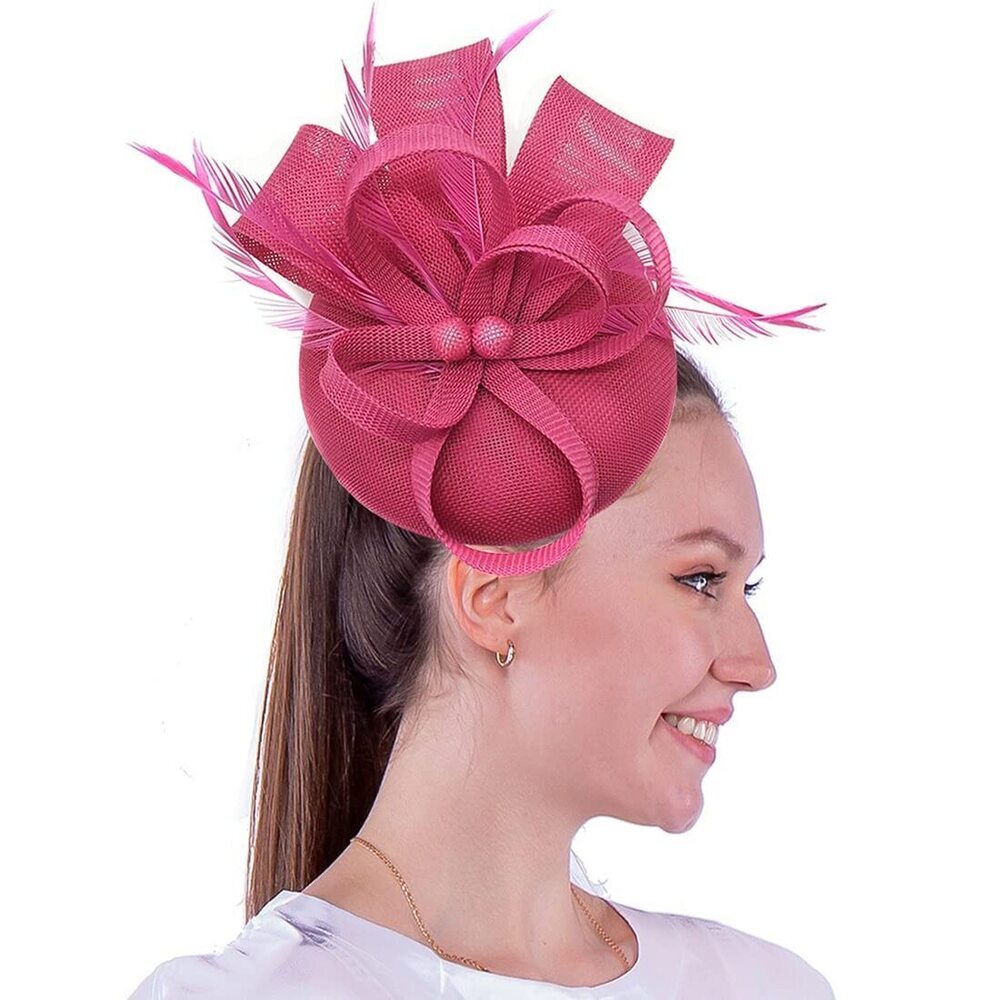 8496 Womens Fascinator Hat Sinamay Pillbox Flower Feather Tea Party Derby